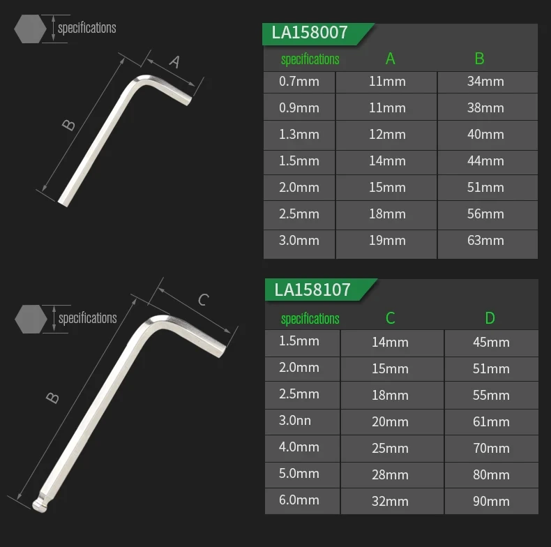 Mini-Inbusschlüssel aus S2-legiertem Stahl, kleiner Miniatur-Inbusschlüssel, 0,7/0,9/1,3/1,5/2/2,5/3 mm, Schraubenschlüssel, Haushaltshandwerkzeuge – Detail 5