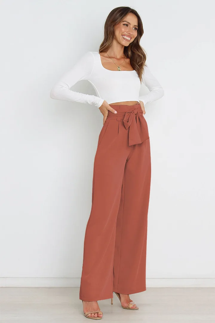 European and American fashion new workplace women's trousers casual Joker wide-leg trousers with belt. cargo pants