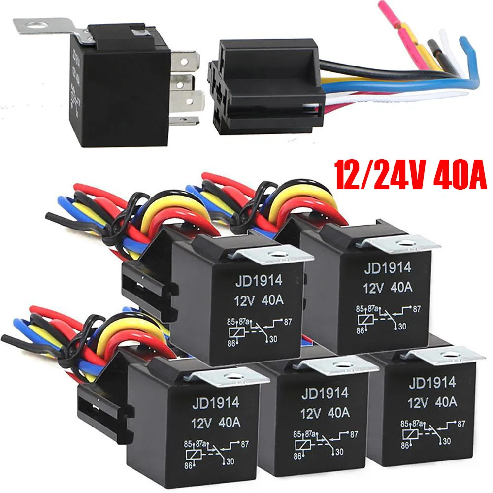 

4 5-Pin Waterproof Car Relay 12 V/24 V and Harness Heavy Duty SPDT Automotive Relay With Black Red Copper Terminal Auto Relay