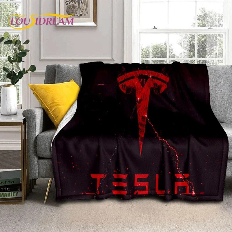 thumbnail image 1 of Manta de franela suave con el logotipo del coche Tesla impresa en 3D para camas, dormitorios, sofás, picnics, manta para cubrir la siesta al aire libre, regalo, 1 of 5