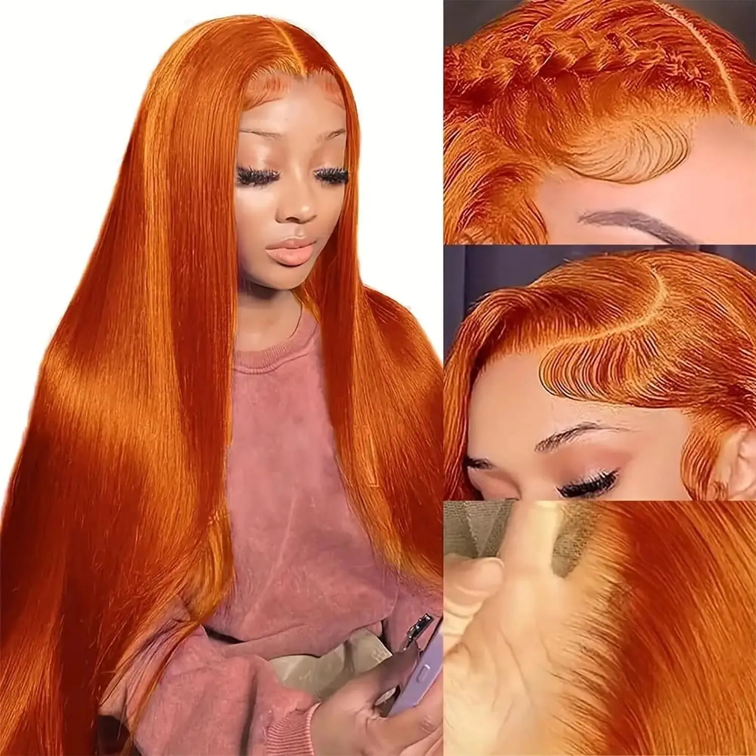 

13x6 Ginger Orange Straight Lace Frontal Wig Human Hair 13x4 HD Transparent Lace Front Wig Brazilian Colored Human Hai Wigs