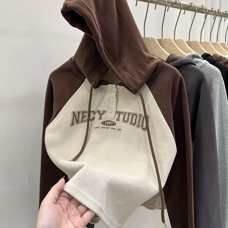 Spring Fall Girls Hoodies Raglan Sleeves Letters Printing Japanese Fashion Loose Knit Hooded Hoodie for Girls