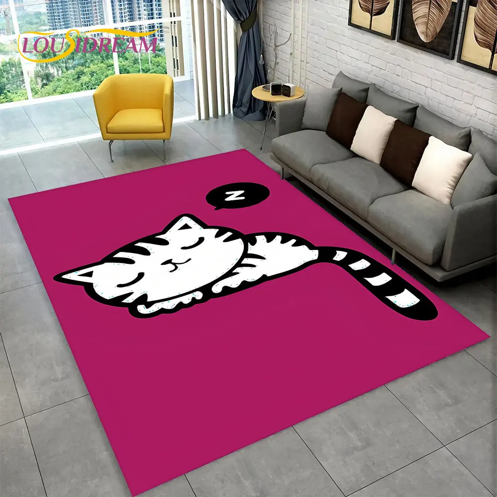 Cute Cat Cartoon Area Rug,Carpet Rug for Living Room Children\'s Bedroom Sofa Doormat Decor,Kids Play Crawling Non-slip Floor Mat