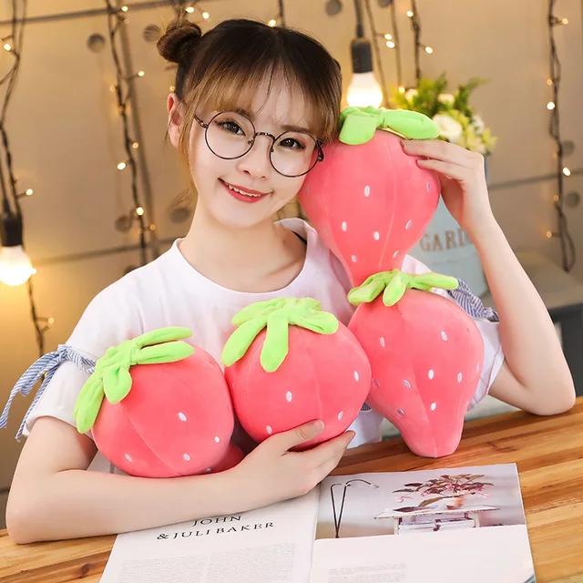 New Kawaii 22cm Pink Strawberry Soft Plush Food Fruits Children Toys Stuffed Plant Throw Pillows Plushie Doll Birthday Gifts