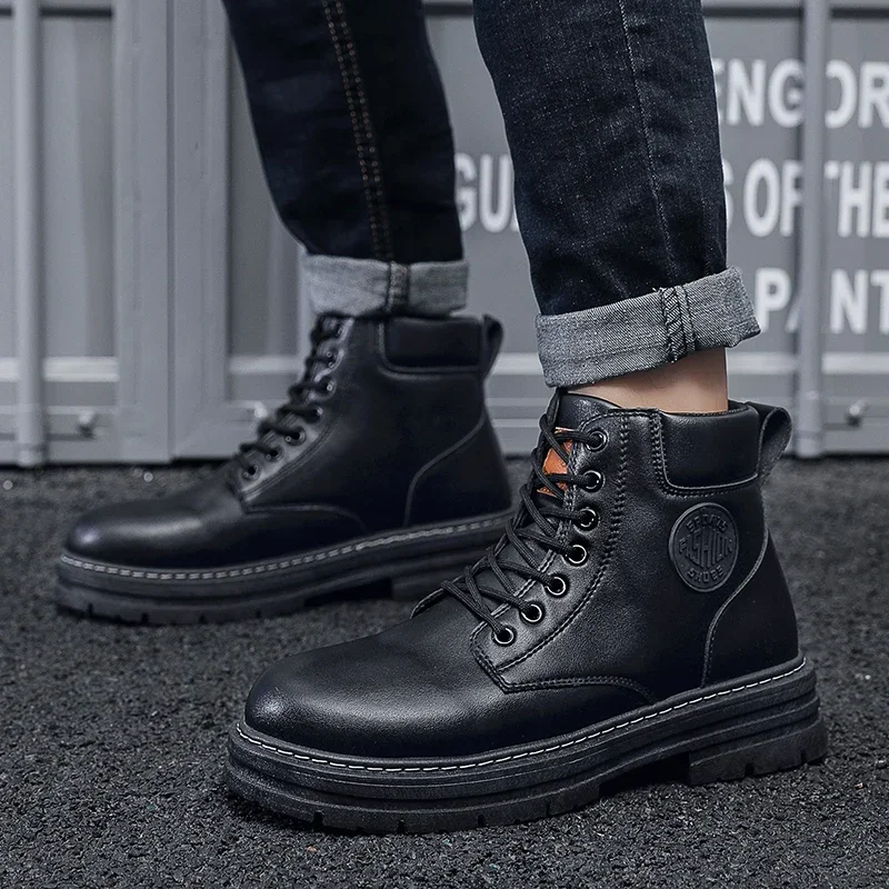 Men High-top Boots Quality Suede Leather Men Boots Warm Winter Ankle Boots Men 2023 New Outdoor Winter Work Shoes Walking Boots