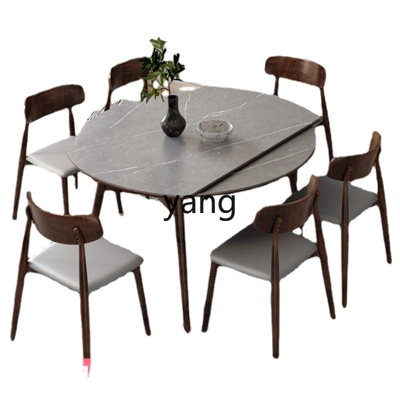 

Yjq Solid Wood Dining Table Home Retractable Folding Stone Plate Dining Table and Chair Modern Minimalist Variable round Table