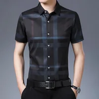 New Men's Business Casual Short Sleeved Printed Shirt with Wrinkle Resistance No Ironing Comfortable All Season Versatile Top 2