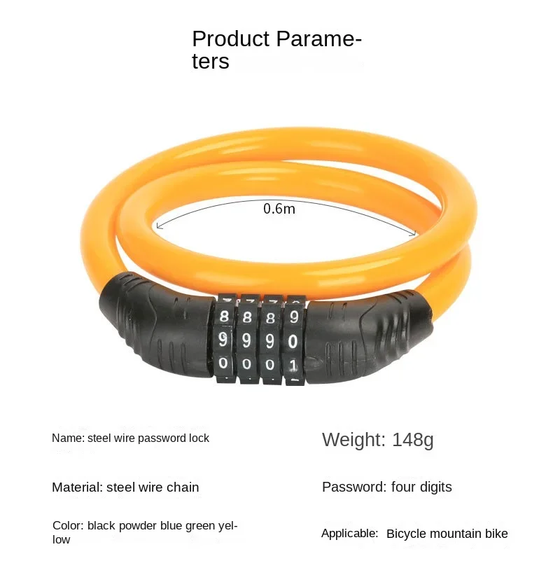 Description Picture 3 of itemAnti-theft Bike Lock 4 Digit Password Bicycle Accessories Bicycle Padlock Electric Scooter Motorcycle Security Steel Chain Lock