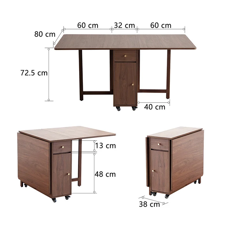 Extendable Drop Leaf Folding Dining Table with 2 Drawers and 4 Wheels for Living Room Kitchen Farmhouse Space Saving Table folding table