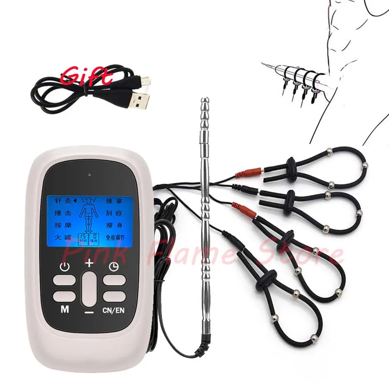 Electrical Shock Metal Penis Plug Stimulation Urethral Sounding SM Sex Toys Penis Ring Glans Trainer For Man Urethra Masturbator