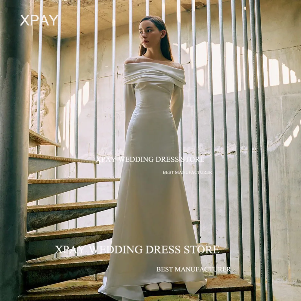 

Женское свадебное платье с открытыми плечами XPAY, элегантное платье с длинным рукавом для выпускного вечера, свадебное платье в пол для фотосессии, индивидуальный пошив