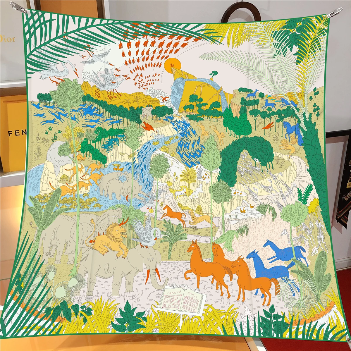 

New Design Forest Twill Silk Scarf Green Shawl Luxury Brand Square Scarf Women Hijab Bandana Foulard Neckerchief Head Scarves