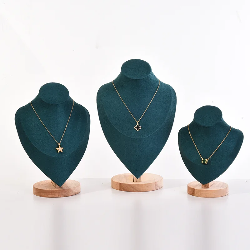 Jewelry Bust with Wooden Base Display Holder Stand Display Necklace Mannequin Model for Bedroom Retail Stores Countertop Shows