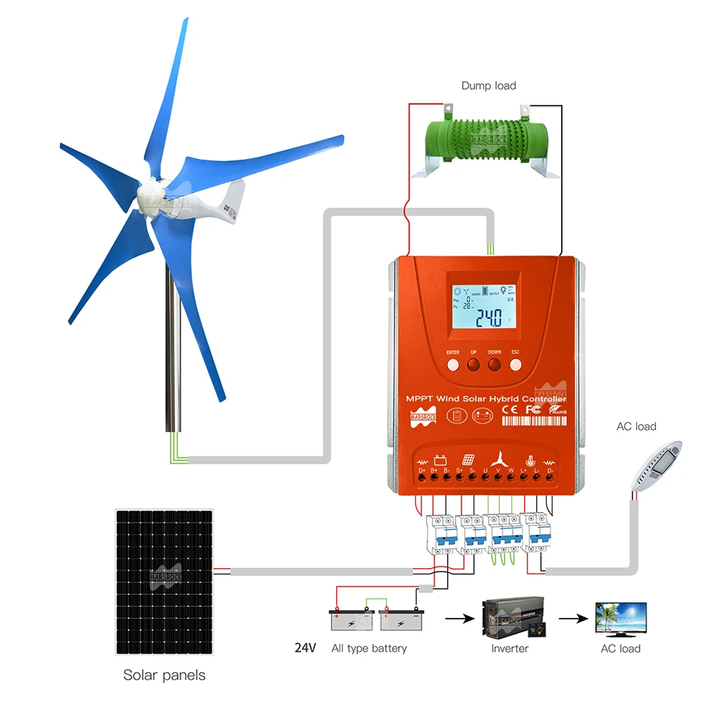 3000W 12V24V48V MPPT Hybrid Solar Controller Wind Turbine,With Unloading Load LCD Display, For Lifepo4 Full Battery - 2