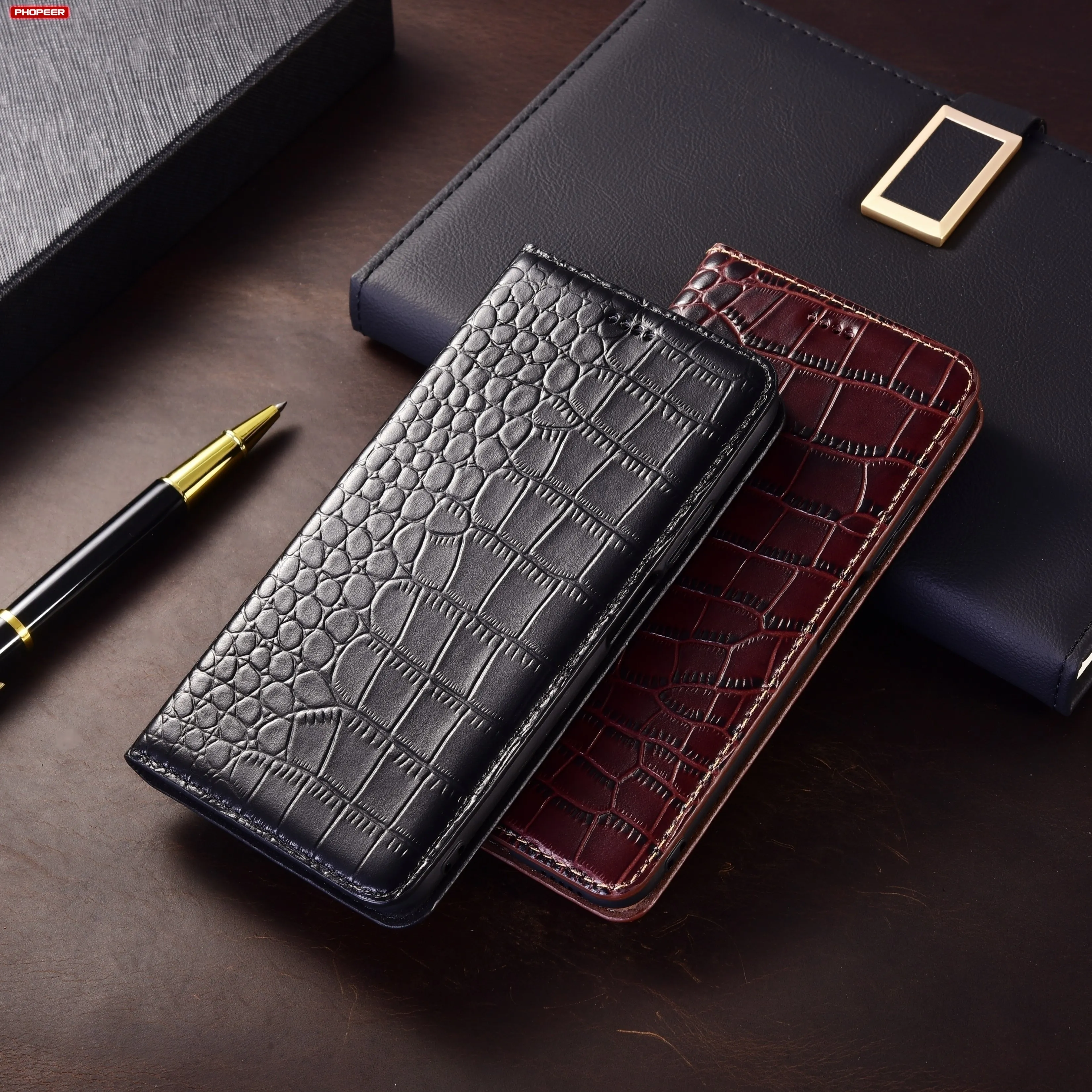 Genuine Leather Magnetic Wallet Cover