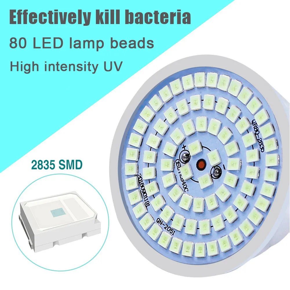 80LED UVC UV Light Disinfection Sterilizer Lamp E14 E27 MR16 GU10 Kill Mite Ultraviolet Ozone Germicidal
