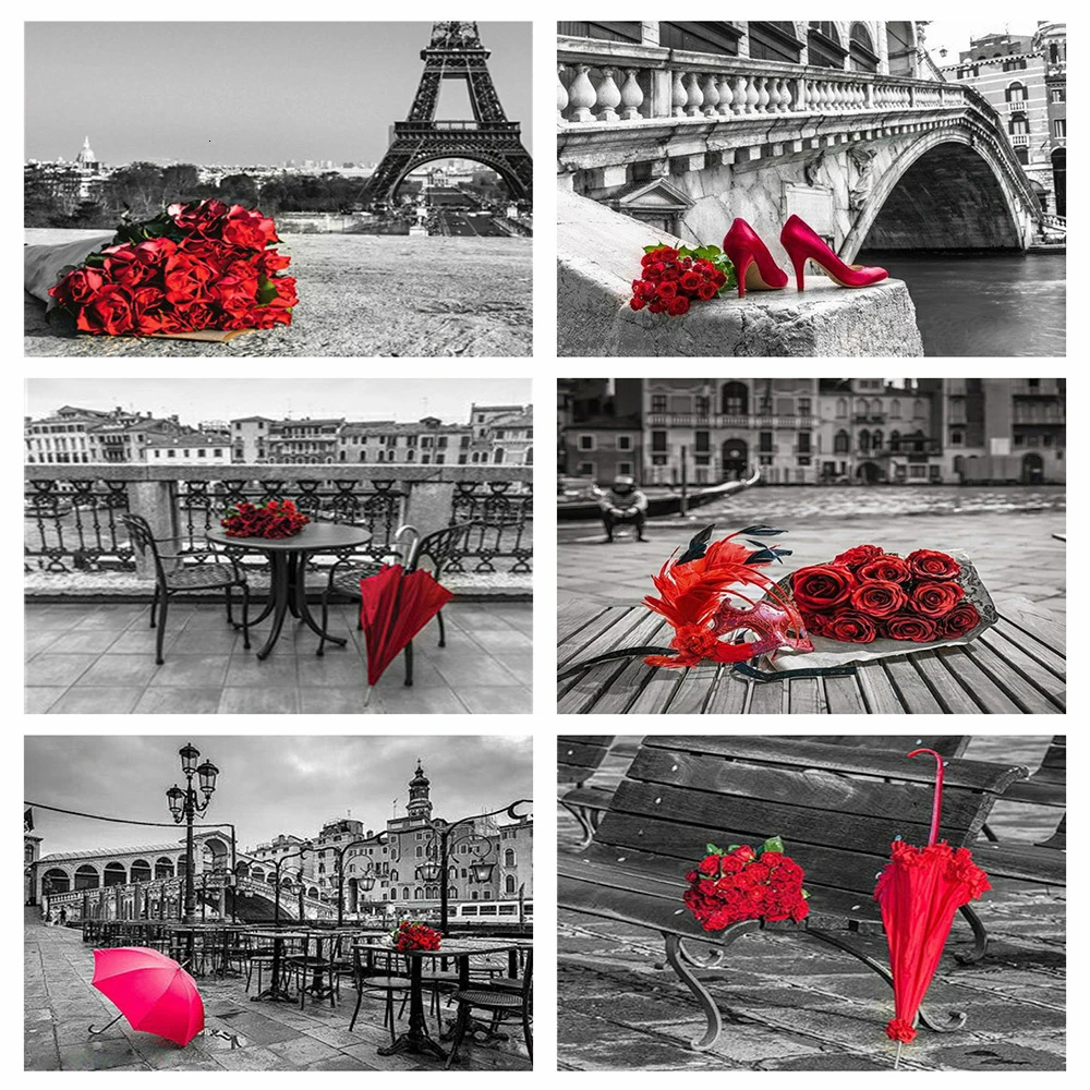 

Diamond Embroidery Rose 5D DIY Diamond Painting Cross Stitch Red&Black Series Mosaic Scenery Picture Of Rhinestone