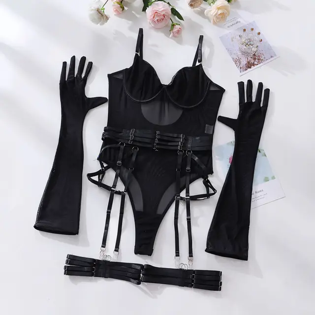 pureloli sissy Ellolace Tight Fitting Lace Bodysuit Sexy See Through Erotic Body With  Gloves Garter Night Club Outfit Sissy Crotchless Mesh Top - AliExpress