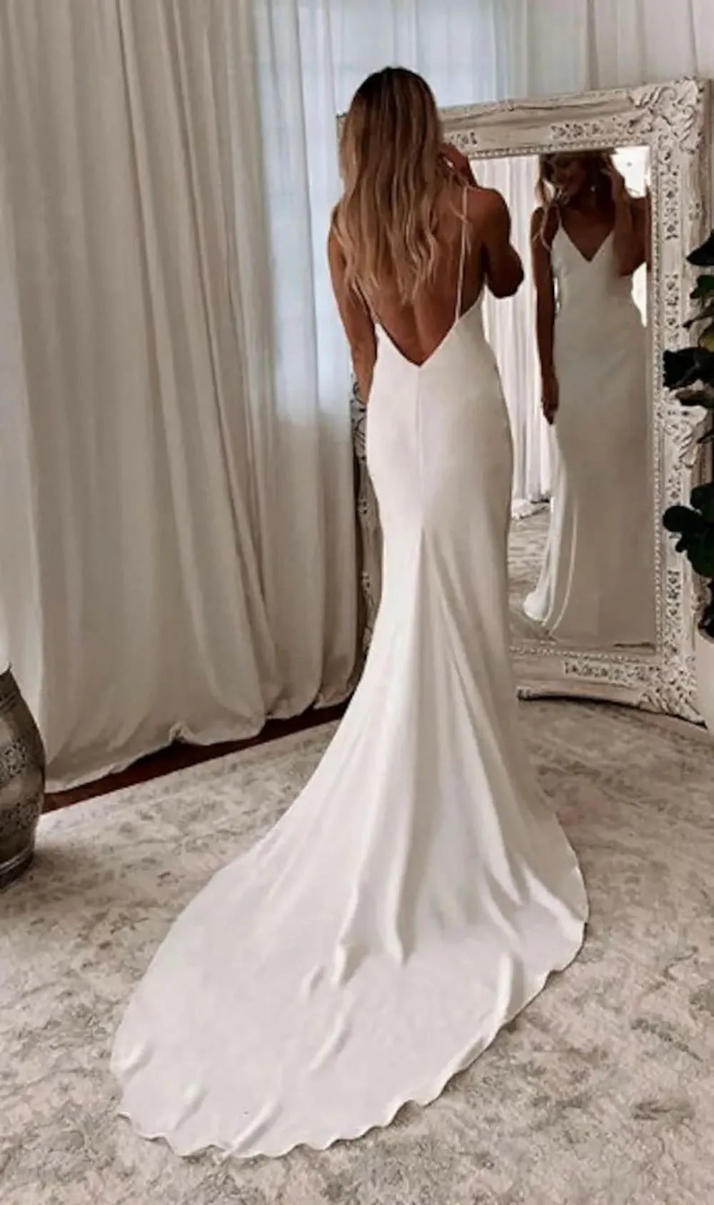 Simple Mermaid Wedding Dress Civil Sexy Backless Spaghetti strap Bridal Dress Wedding Gown Vestido De Noiva Elegant Party Dress 2