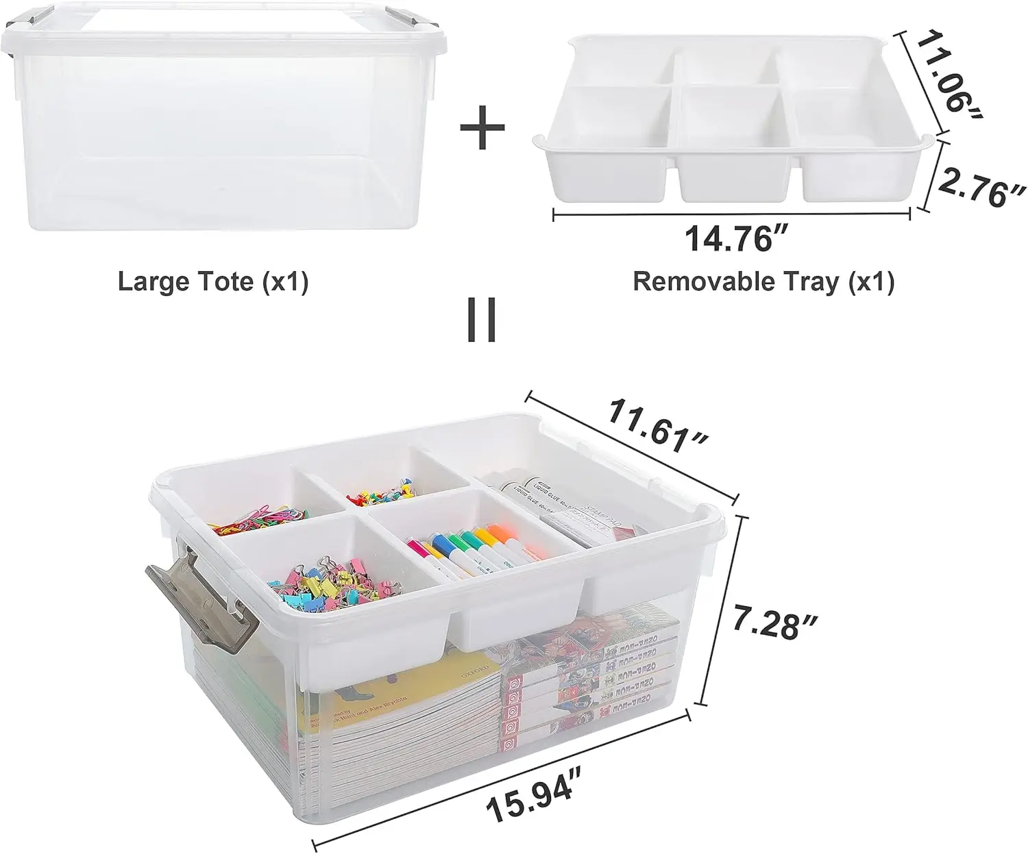 Plastic Storage Box with Removable Tray Craft Organizers and Storage Clear Container for Organizing Bead, Tool, Sewing