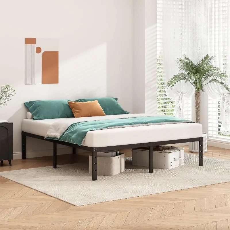 Metal Platform Bed Frame 18 Inch Tall Bed No Box Spring Needed,Queen Size Bed with Heavy Duty Strong Support Slats 2