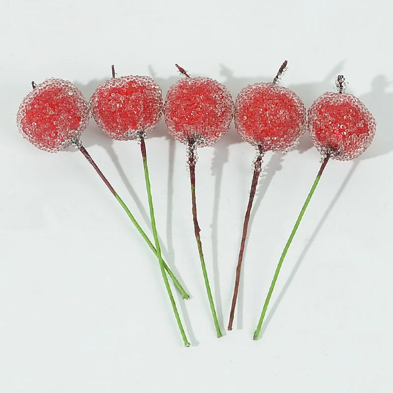 10pcs 2cm Mini Artificial Fruit Glass Berries Apple Pomegranate Bouquet Stamen Christmas Decorative Scrapbooking Gift Box Craft artificial fruits and vegetables