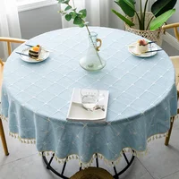 Plaid Cotton Linen Round Tablecloth Wedding Hotel Banquet Cloth Table Cover Indoor Dining Room Kitchen Outdoor Decor Manteles 2