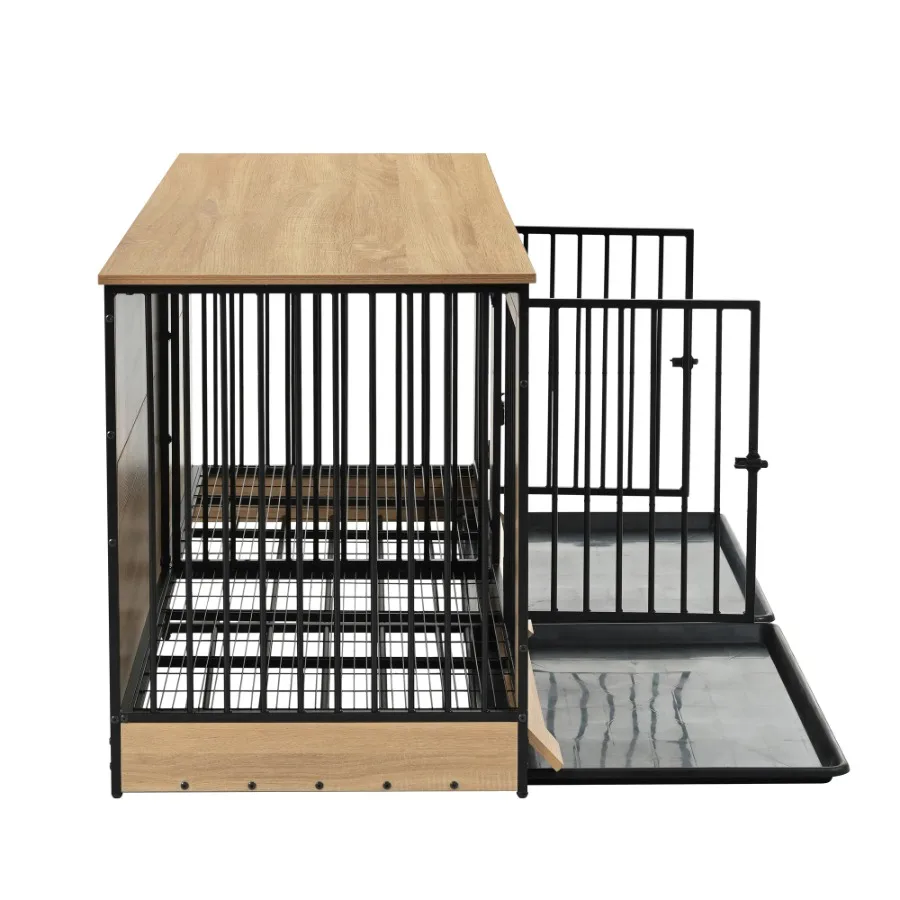 XL Large Double Dog Cage Furniture with Tray Wooden Pet Kennel for Medium Large Dogs