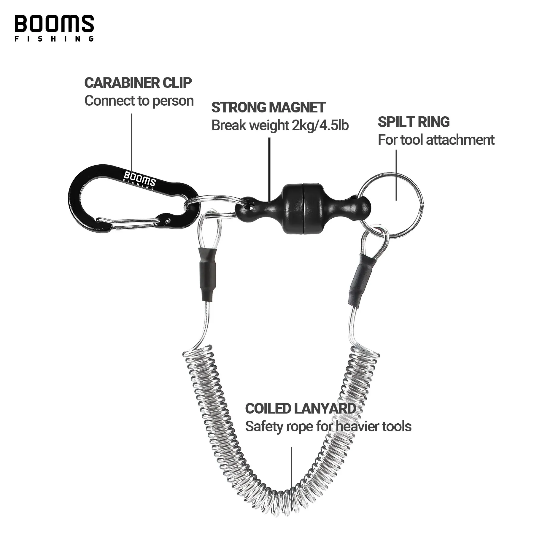 Booms Fishing MRC Retention Rope Max 1,5 m Stretch Spring Magnetic Release Coiled Lanyard Kabel für Fish Grip Holder Tools – Detail 2