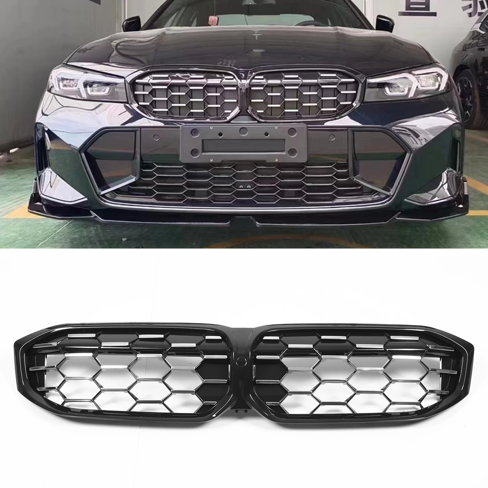 

Front Kidney Grille For BMW 3 Series G20 G21 G28 2023 2024 LCI 320i 325i 330i Upper Bumper Hood Mesh Grill With Camera Hole