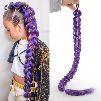 Coda di cavallo per capelli viola intrecciati da 32 pollici con parrucca per capelli in orpelli Super estensioni Capelli in orpelli lucidi per bambini Capelli Rumi cosplay di Natale