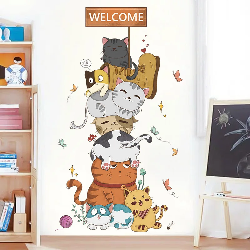 Nordic Instagram Naughty Cat Cartoon Wall Stickers Children's Room Wall Decoration Self-adhesive Stickers Living Room Decoration wall stickers wall sticker