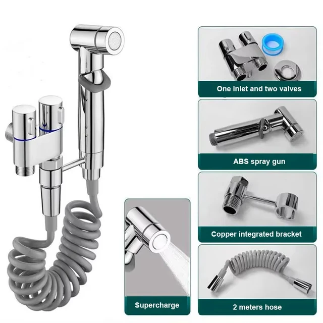 2025 ใหม่ทองแดงมือถือห้องน้ํา sprayer, bidet ก๊อกน้ํา, หัวฝักบัว,สุขาภิบาลห้องน้ําก๊อกน้ํา, double outlet bidet 1