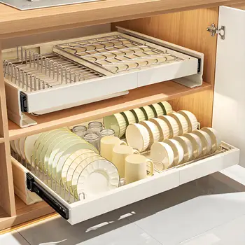 ชามครัวแผ่นOrganizerภายใต้อ่างล้างจานดึงตู้จานลิ้นชักไม่มีเจาะบนโต๊ะอาหารตะกร้าเครื่องปรุงรสR 1