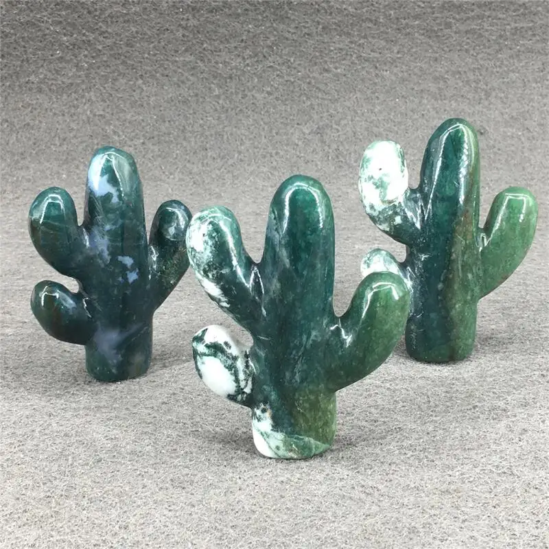 Natural Crystal Healing Stone Green Plant Moss Agate Cacti Crystal Point Moss Agate Crystal For Garden Decoration 1pcs 5