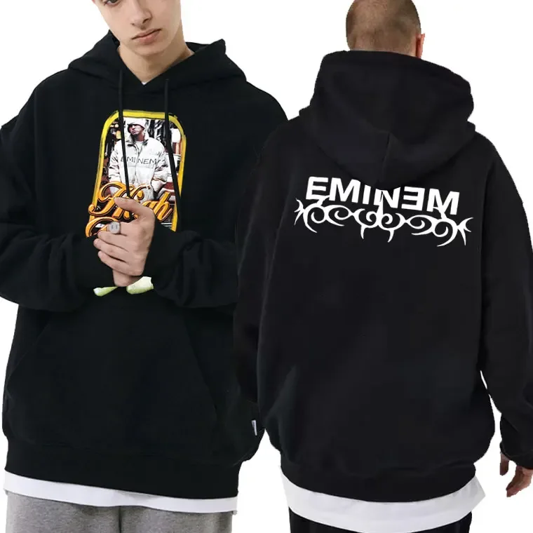 

Hip Hop Rapper Eminem Slim Shady Hoodie Men Black Fashion Casual Sweatshirts Men's Loose Streetwear Men's 90s Vintage Sweatshirt