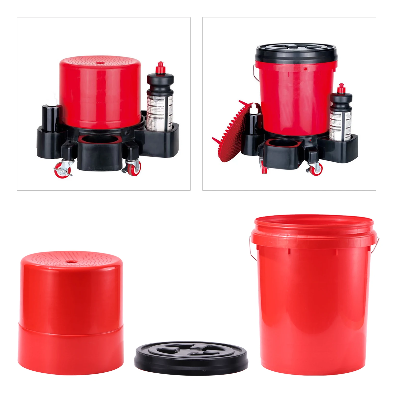 Car Wash Bucket Chair Lid with Tool Rolling Bucket Dolly With Wheels Accessories Car Detailing Holder Heavy Duty car wash bucket rolling bucket dolly