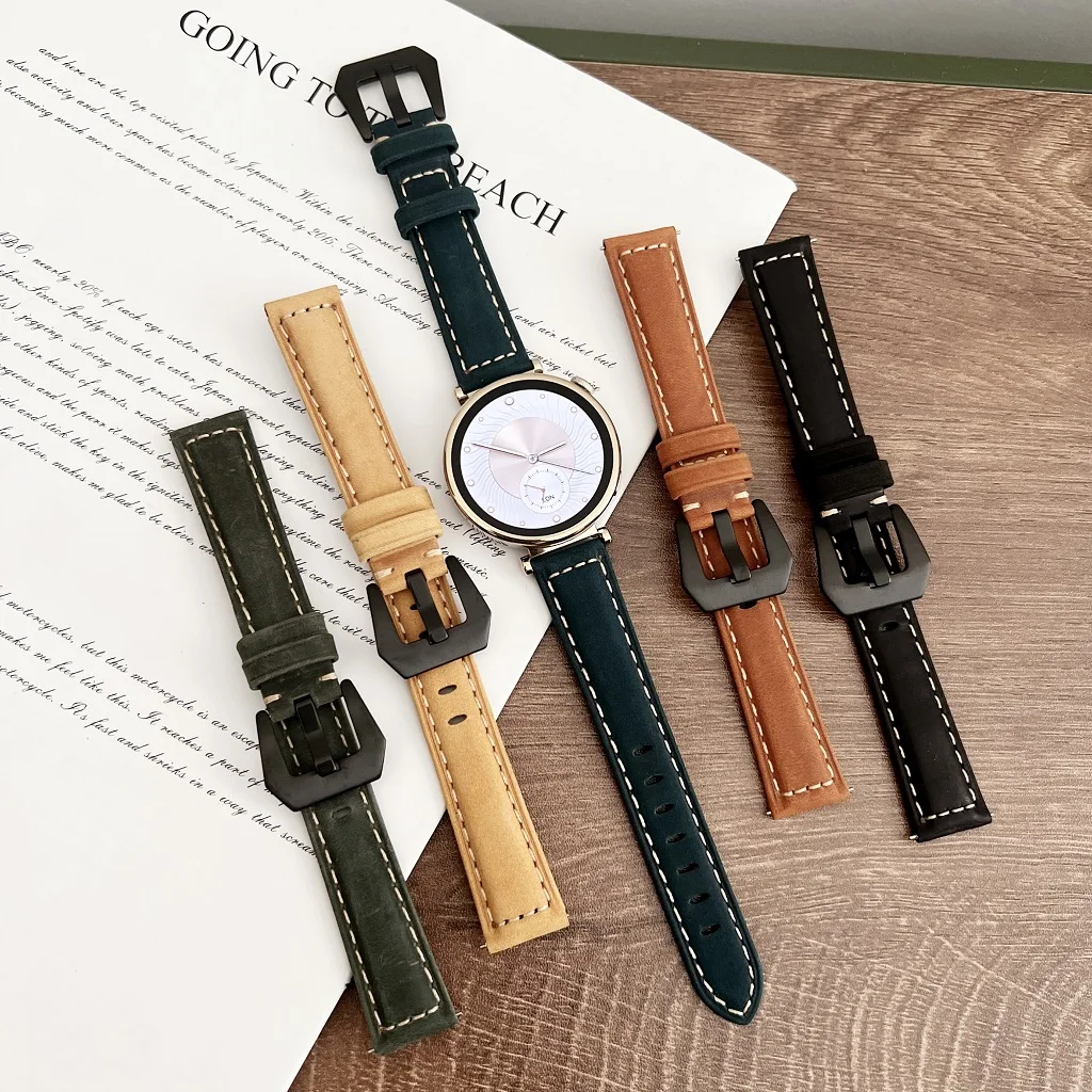Cinturino Vintage In Vera Pelle Smerigliata Per Huawei Watch Gt 4 41Mm 46Mm Gt 3 2 Amazfit Gts 3 Gtr Samsung Galaxy Watch 6 5 4 Band