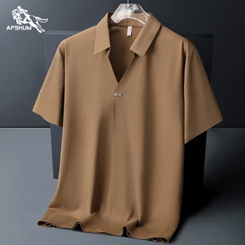 قميص بولو رجالي مقاس M-6XL 7XL 8XL صيفي جديد عالي الجودة بأكمام قصيرة من الحرير الجليدي للأعمال والملابس الكاجوال 561 1