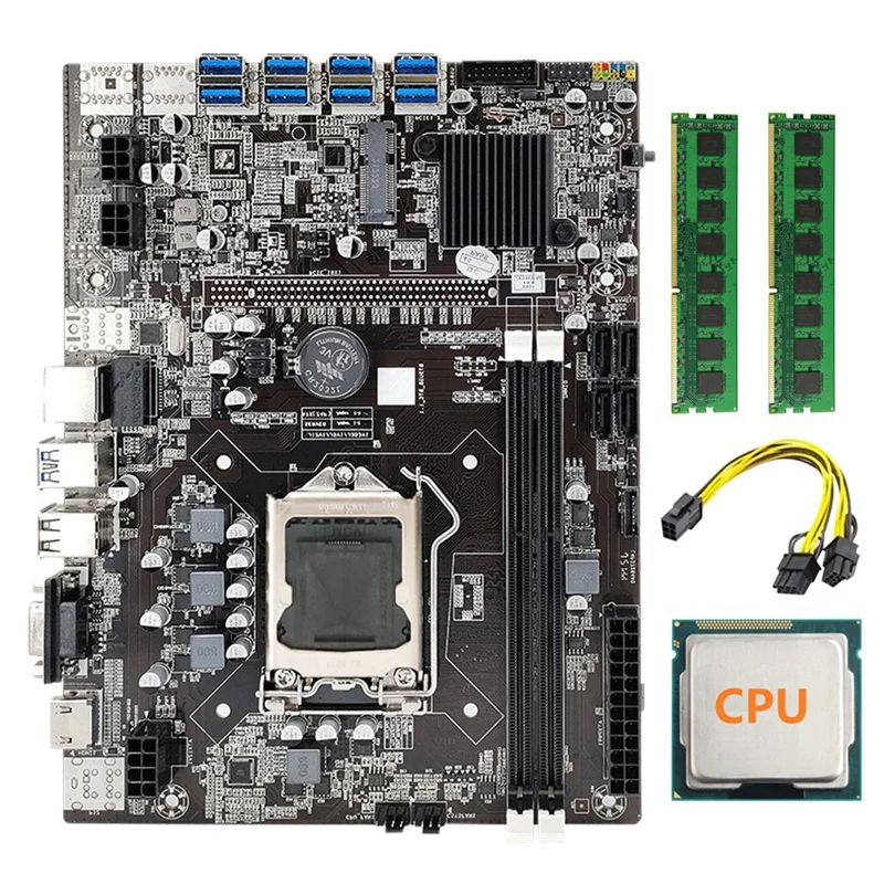 best motherboard for home pc B75 BTC Mining Motherboard+2XDDR3 4GB 1600Mhz RAM+Random CPU+6Pin To Dual 8Pin Cable LGA1155 8GPU PCI-E To USB B75 Miner best gaming motherboard