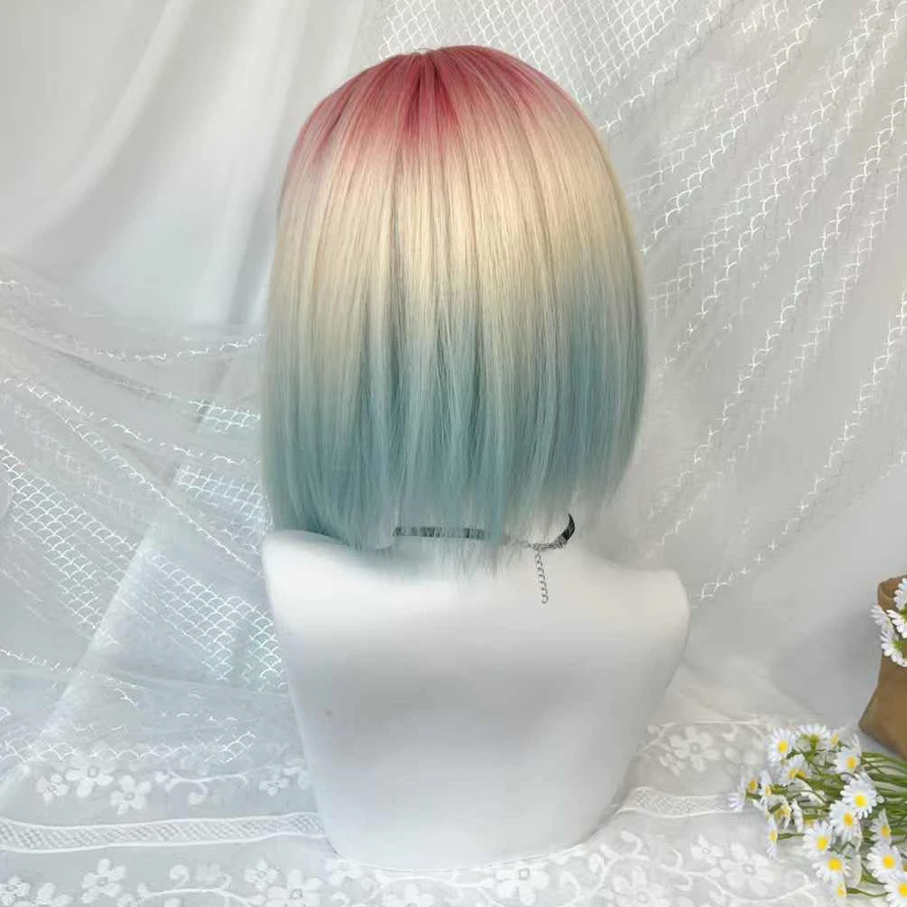 Synthetic Hair Bobo Wig for Women with Bangs and Gradient Highlights