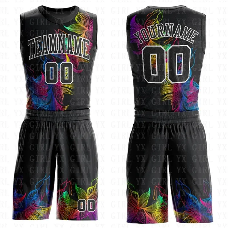 Custom Black White-Silver Gray Round Neck Sublimation Basketball Suit Jersey 3D Printed Tank Tops And Shorts Personlized Team