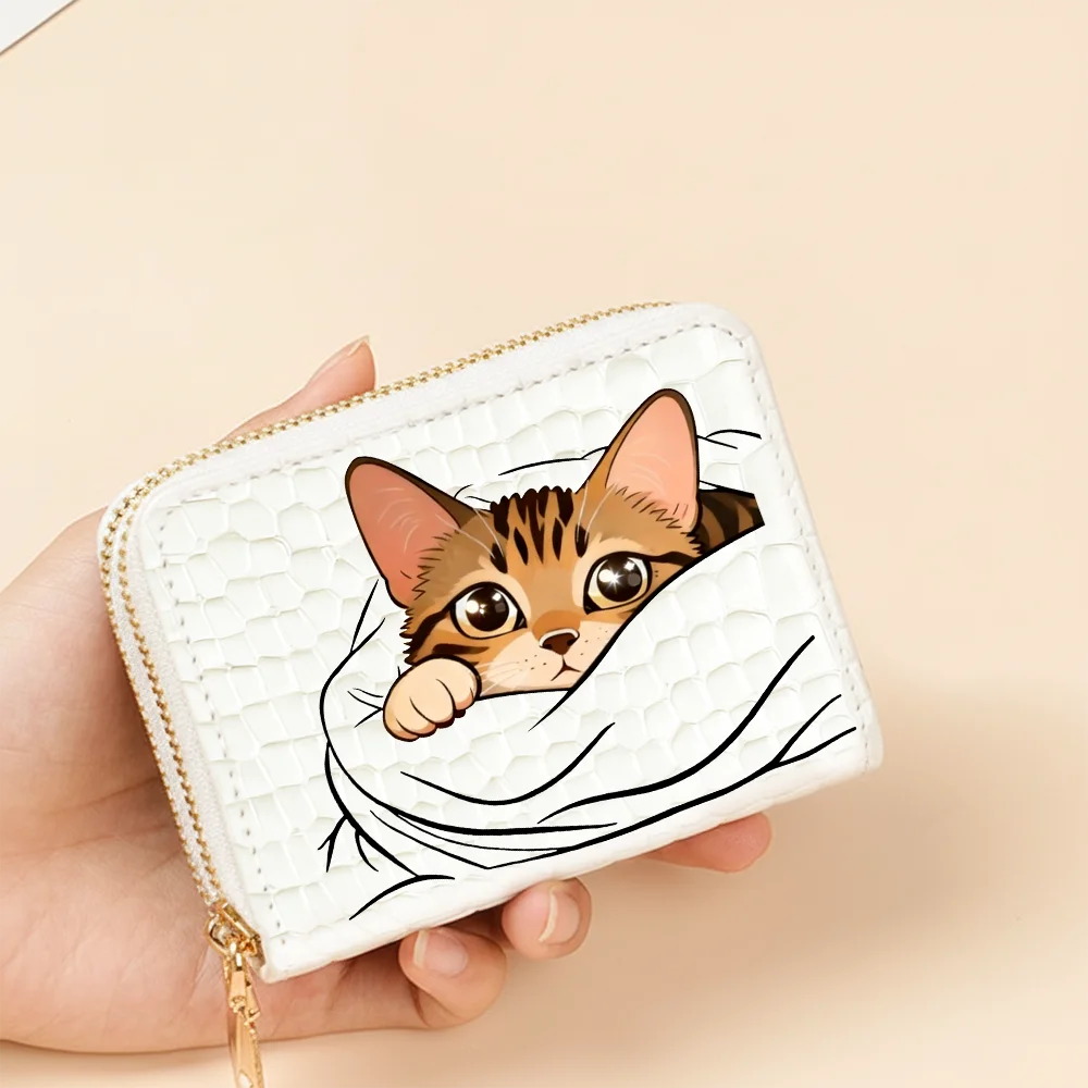 ZeAiLi Totenkopf Schwarze Rose Katzen-Kartenbörse Sichere Doppel-Reißverschluss-Clutch PU-Leder Geldbörse mit Kartenfächern Cartoon Aufbewahrungskartentasche – Detail 12