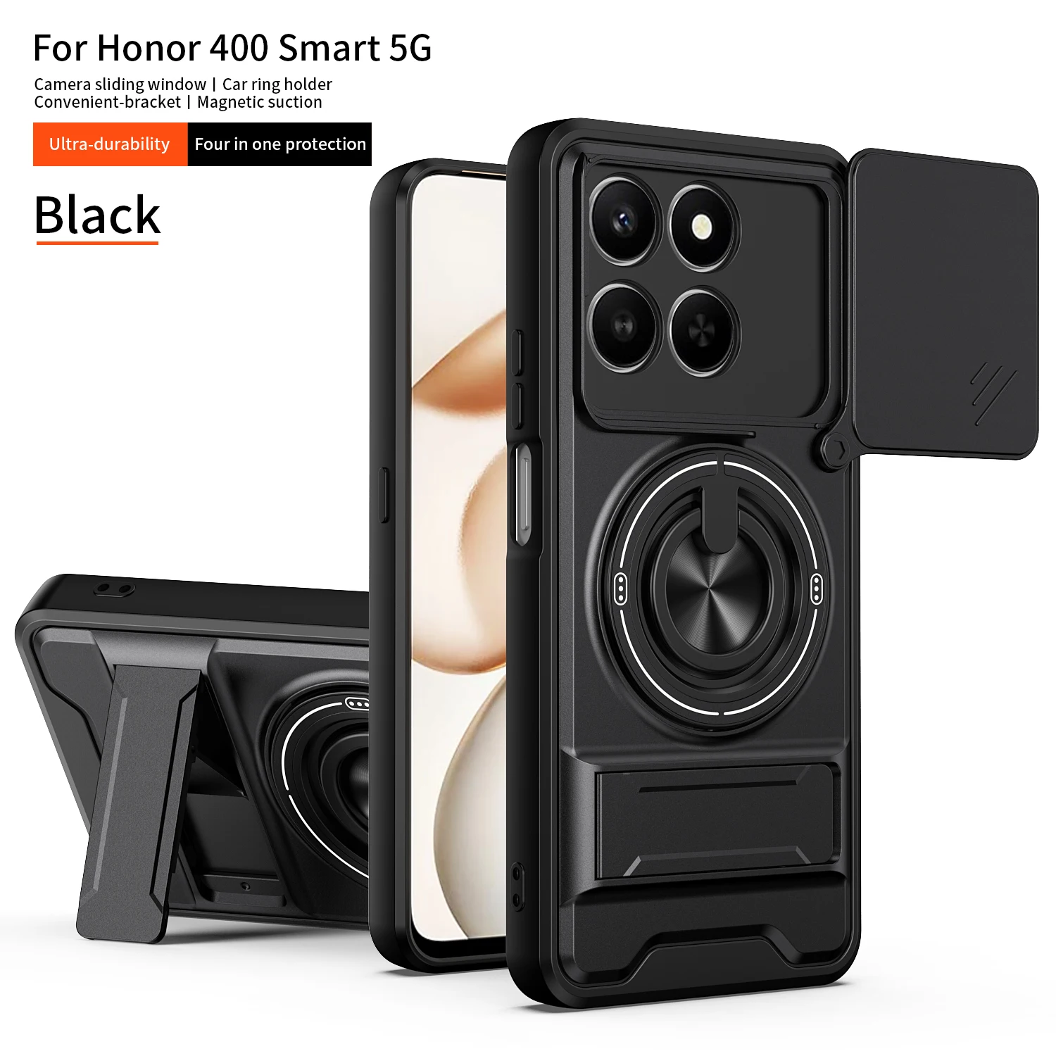 Enhanced Armor Shockproof Phone Case with Sliding Camera Cover and Built-in Kickstand
