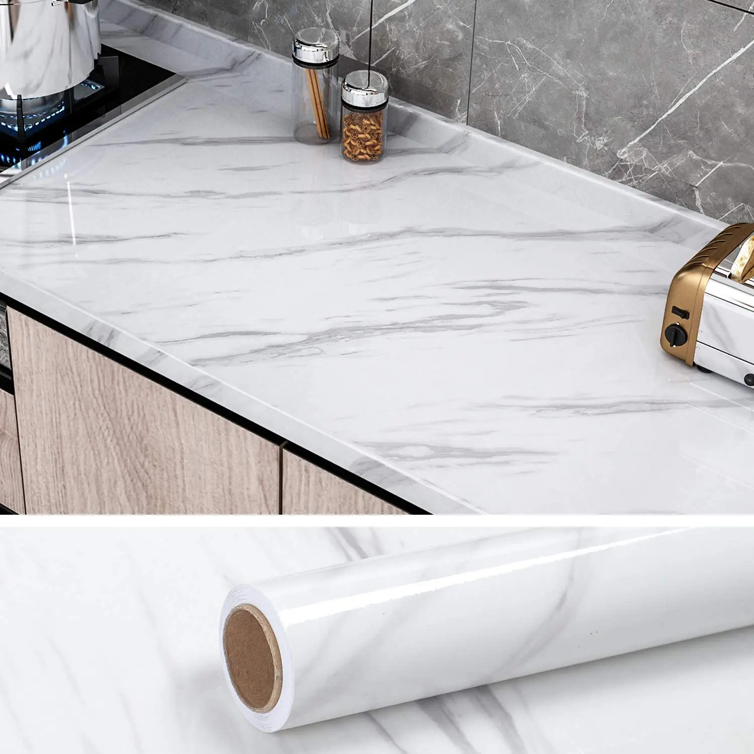 Width Marble Wallpaper Contact Paper Waterproof Oil-proof Wall Stickers PVC  Self Adhesive Kitchen Ambry Countertop Home Decor