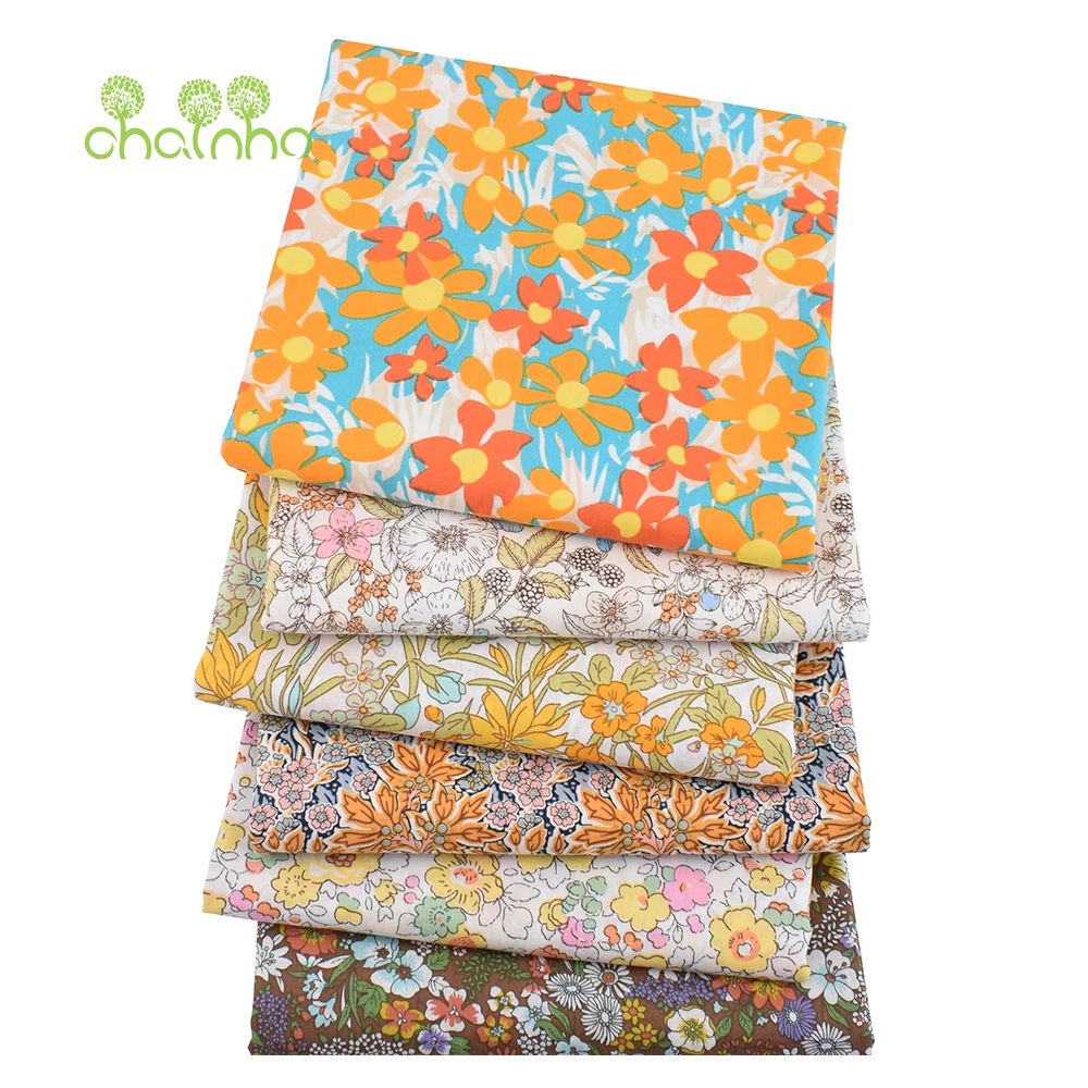 Chainho,Printed Plain Weave Poplin Cotton Fabric,DIY Sewing Quilting Material,Floral Patchwork Cloth,3 Sizes,PCC109