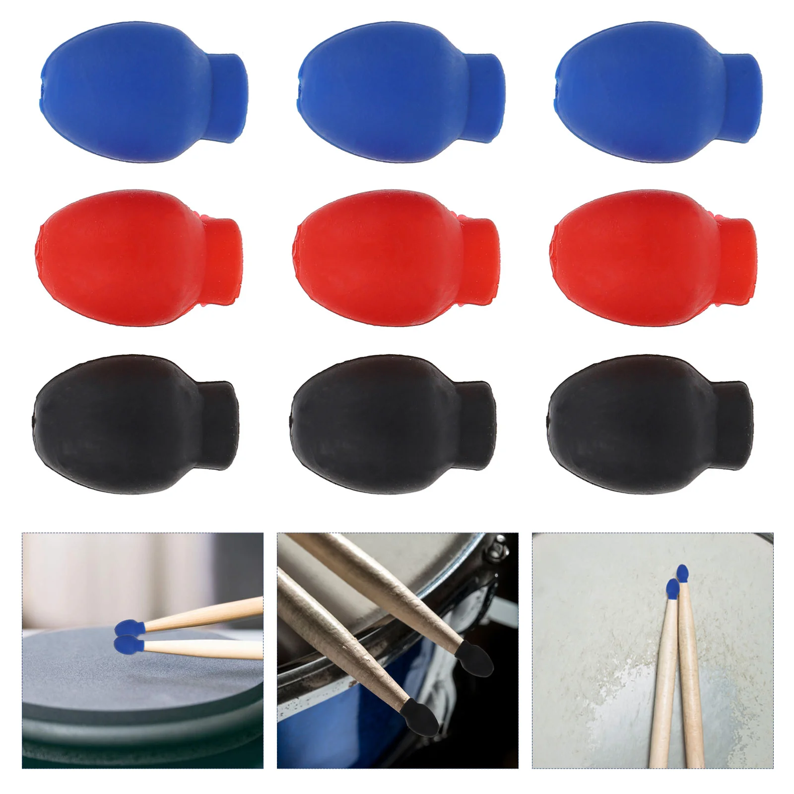 

6 Pairs of Drum Mute Drumstick Silent Tip Drum Dampener Rubber Practice Percussion Tips Mute Replacement Practice Tips for Drum