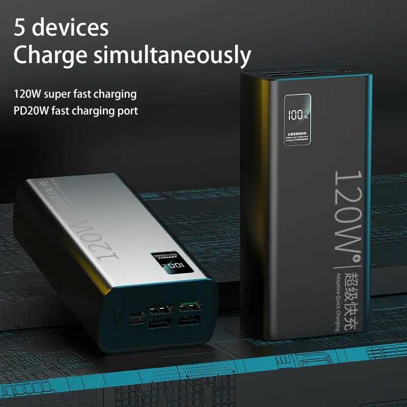 Lenovo 2024 100000mAh Large Capacity Power Bank 120W Fast Charging Powerbank Portable Battery Charger For iPhone Samsung Huawei