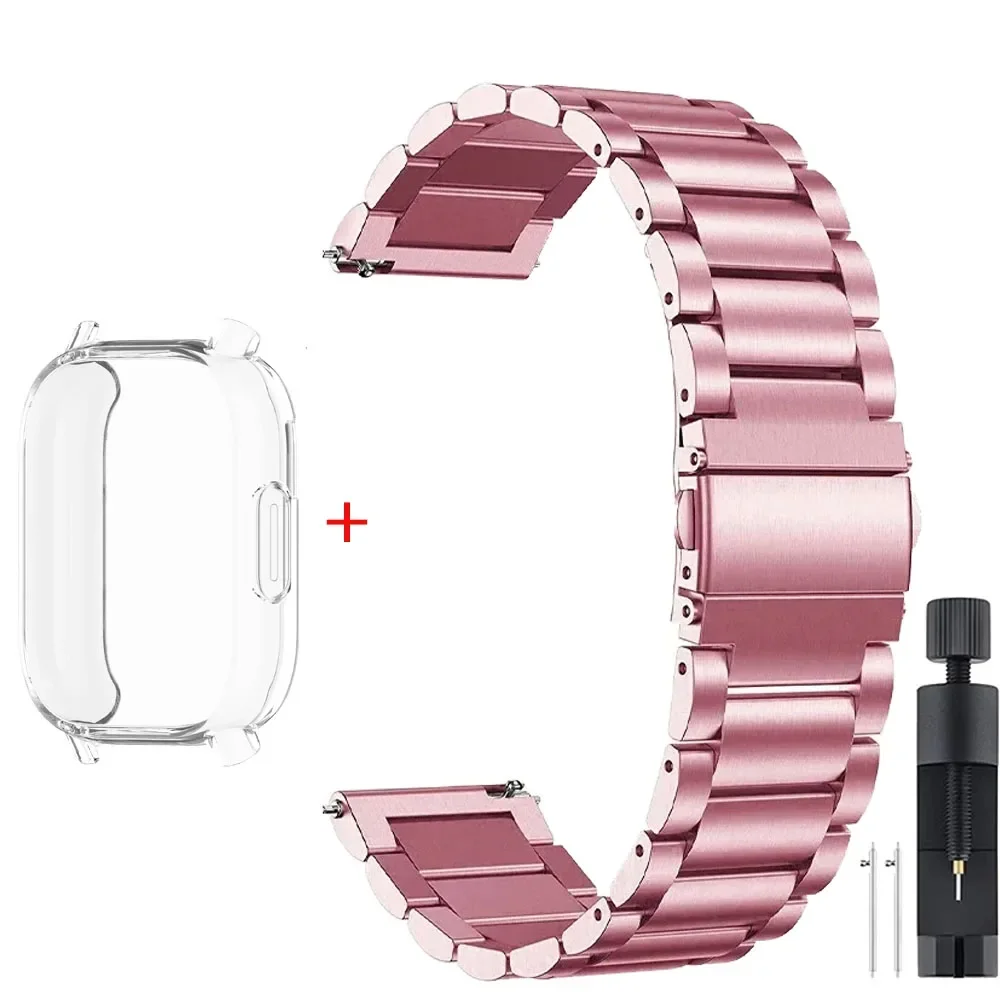 Luxury Metal Strap with TPU Soft Case for Premium Smartwatches - Stainless Steel Watchband Correa