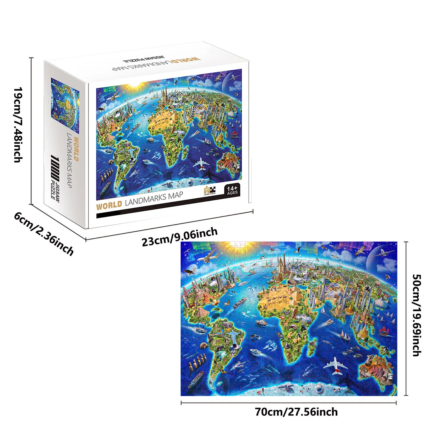 Jigsaw Puzzles Wooden Jigsaw Puzzles Educational Puzzles 1000 Pieces World Landmarks Map Jigsaw Puzzles for Adults Home Decor Family Fun Kids